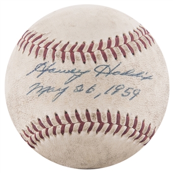1959 Harvey Haddix Game Used & Signed ONL Giles Baseball Used For 12 Inning Near Perfect Game (MEARS & Beckett)